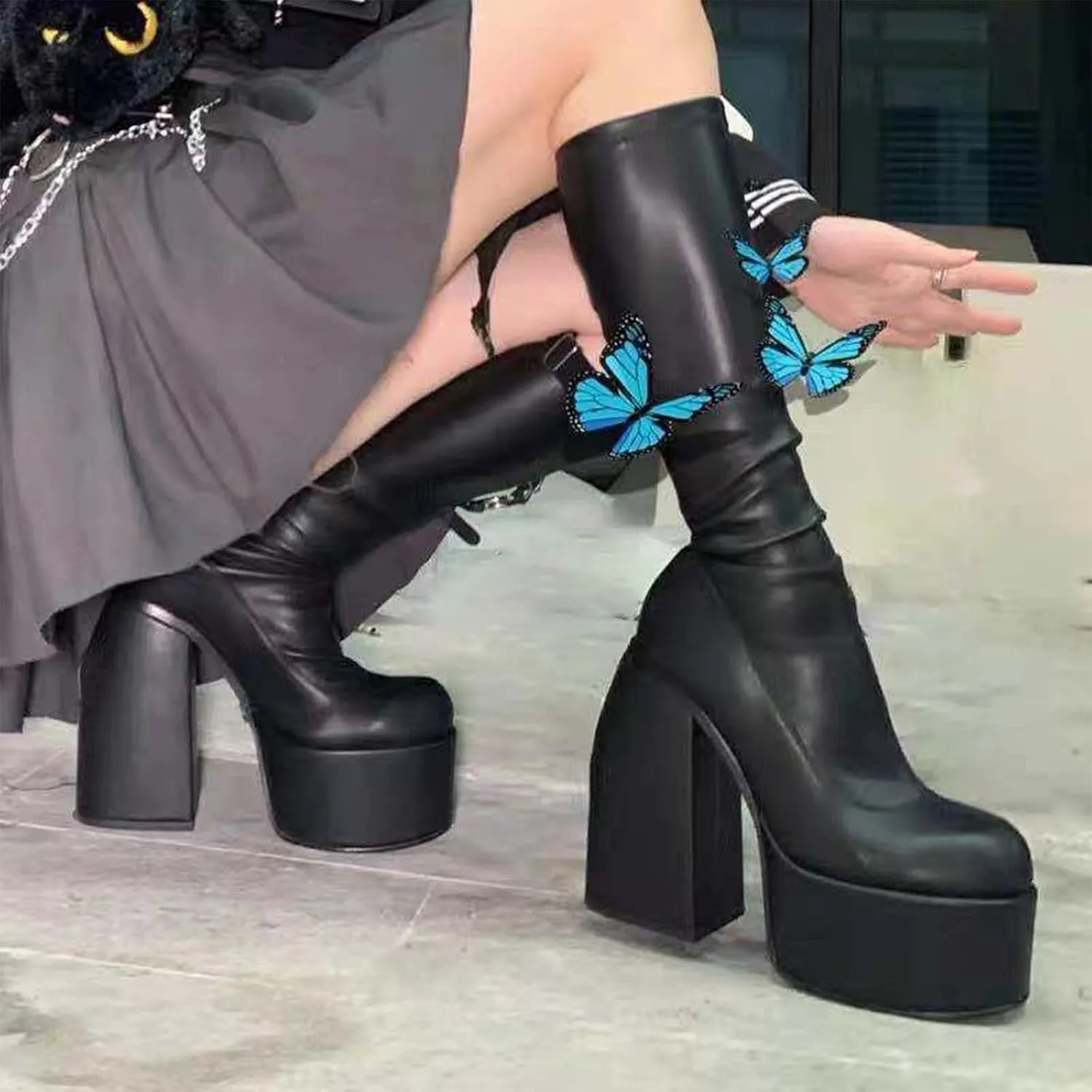 Women's Chunky Heel Knee High Platform Boots