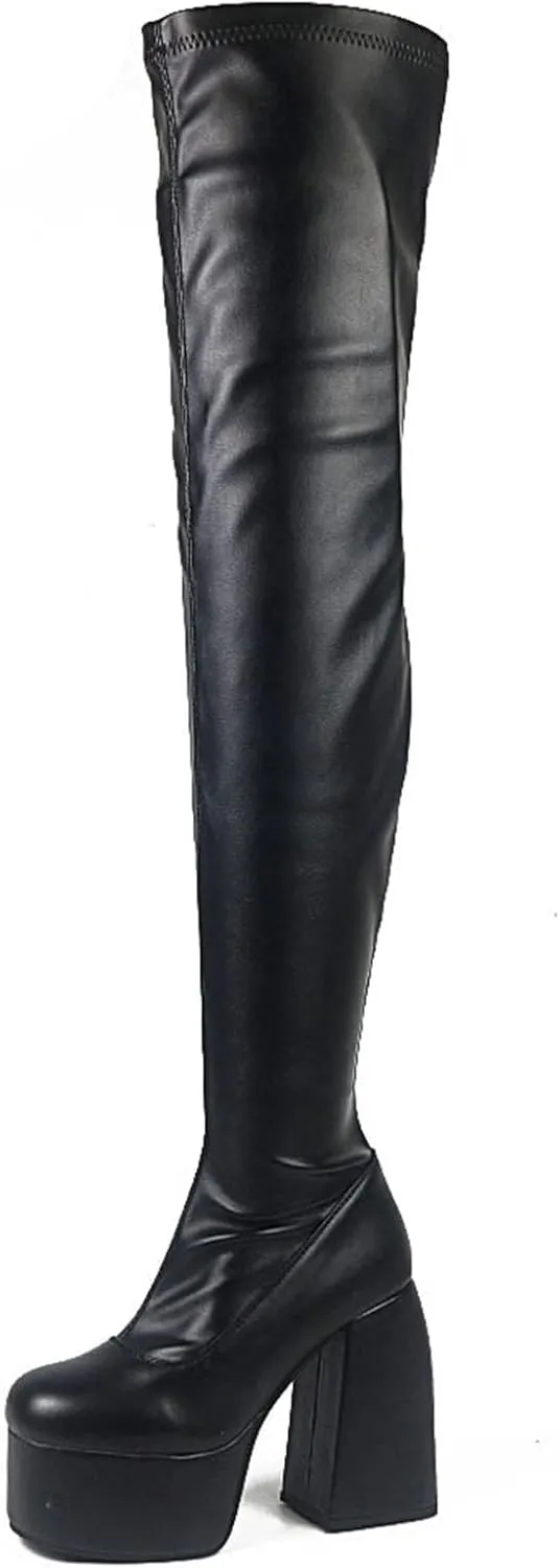 Women's Chunky Heel Knee High Platform Boots
