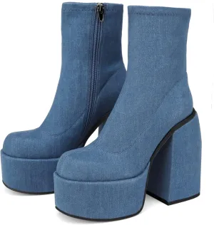 Women's Chunky Heel Knee High Platform Boots