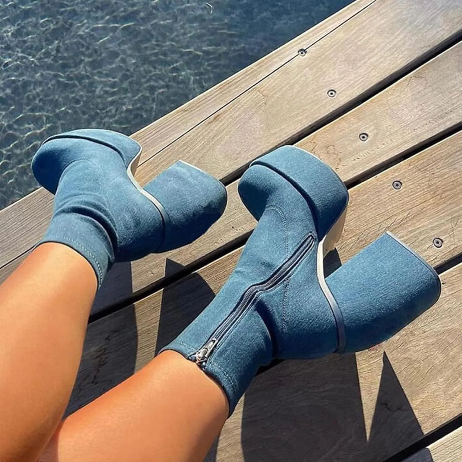 Women's Chunky Heel Knee High Platform Boots