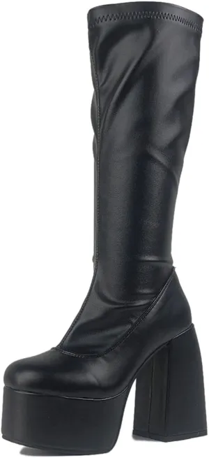 Women's Chunky Heel Knee High Platform Boots