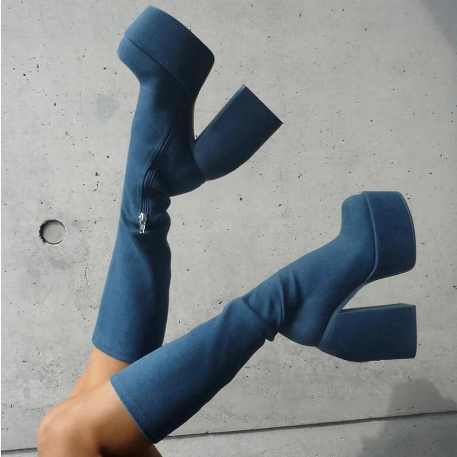 Women's Chunky Heel Knee High Platform Boots