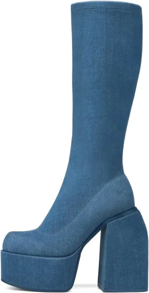 Women's Chunky Heel Knee High Platform Boots
