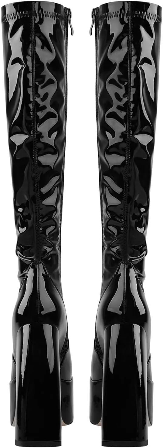 Women's Chunky Heel Knee High Platform Boots