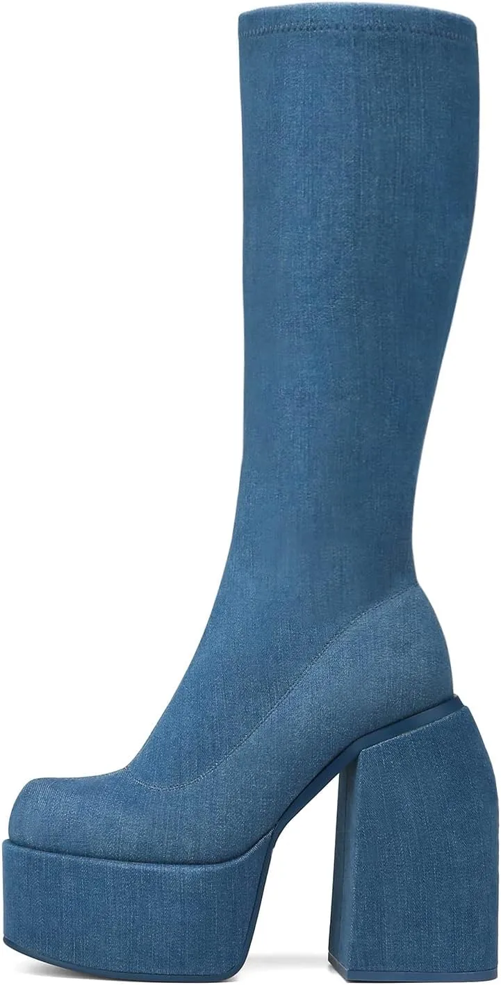 Women's Chunky Heel Knee High Platform Boots