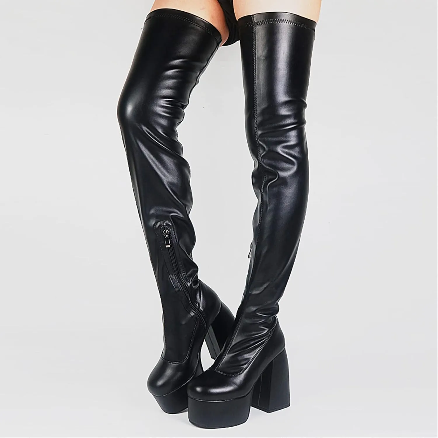 Women's Chunky Heel Knee High Platform Boots