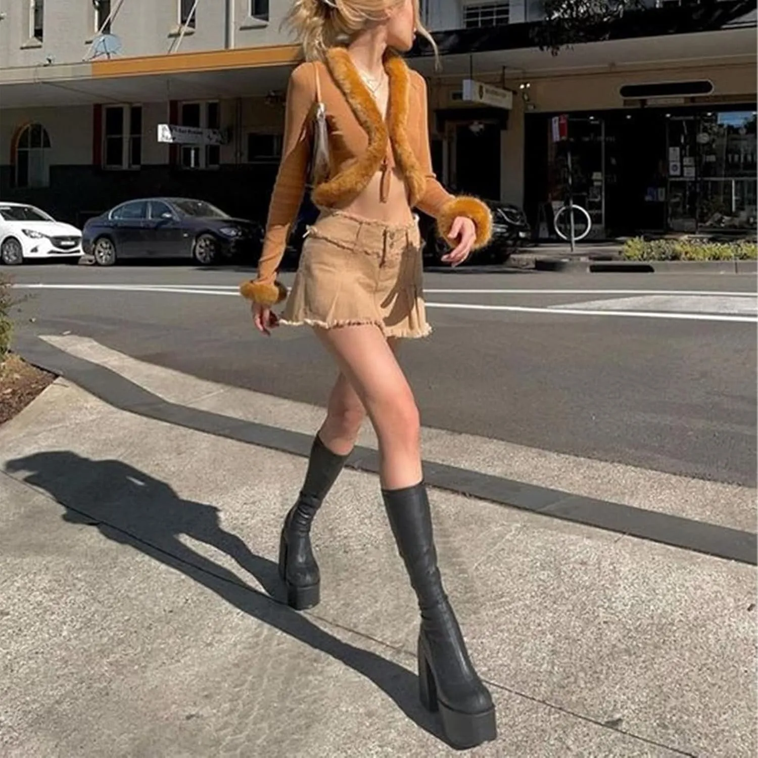 Women's Chunky Heel Knee High Platform Boots