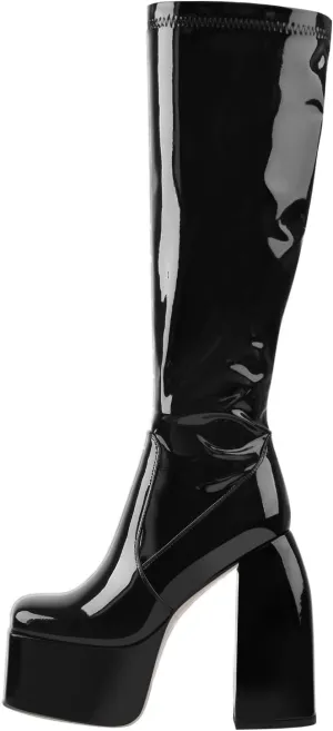 Women's Chunky Heel Knee High Platform Boots