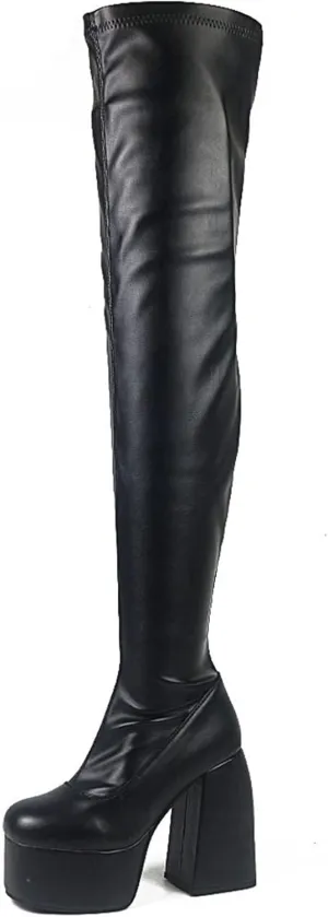Women's Chunky Heel Knee High Platform Boots
