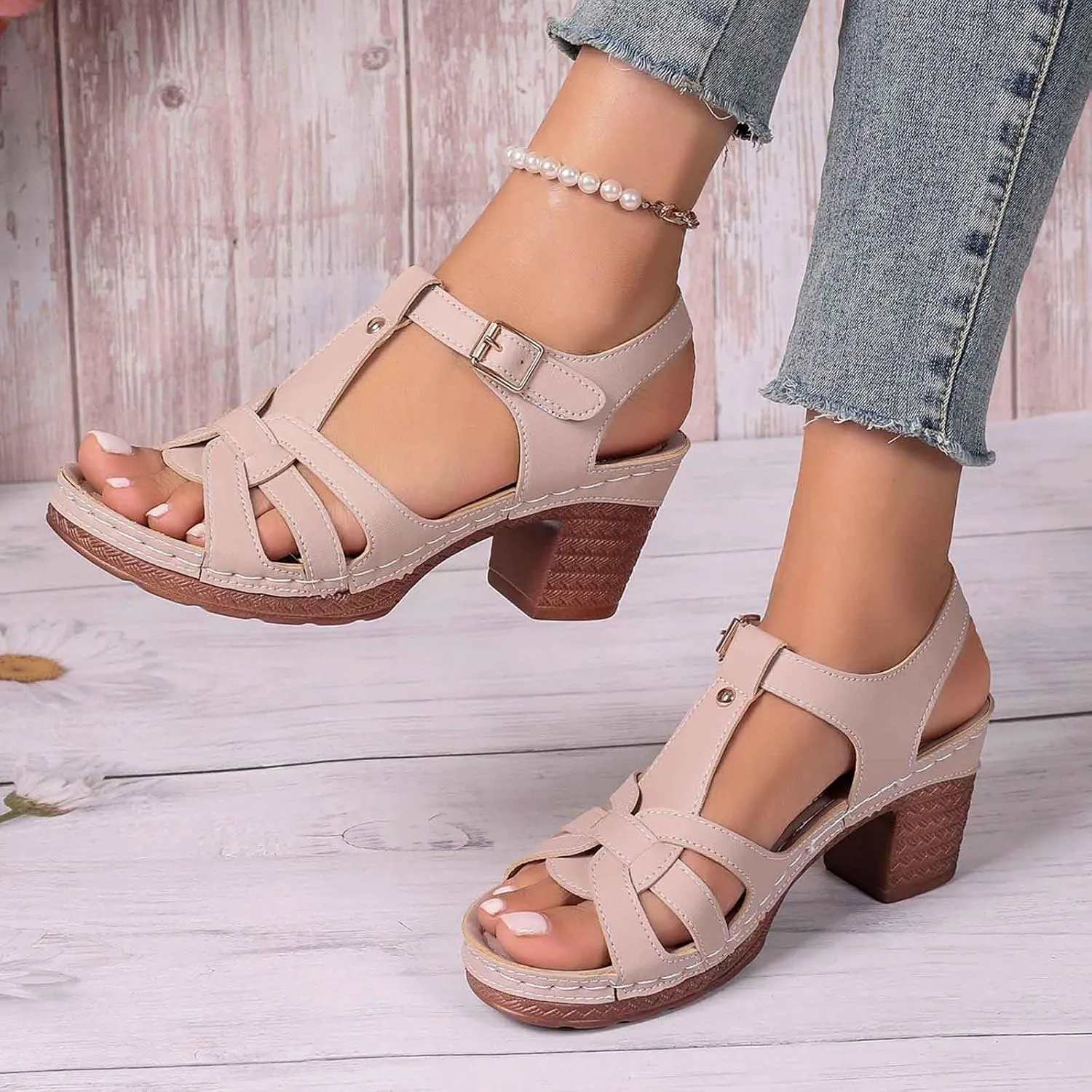 Women's Chunky Heel Sandals 2025 Trendy Open Toe Comfortable Slip On Casual Dressy Wedge Shoes for Spring Summer