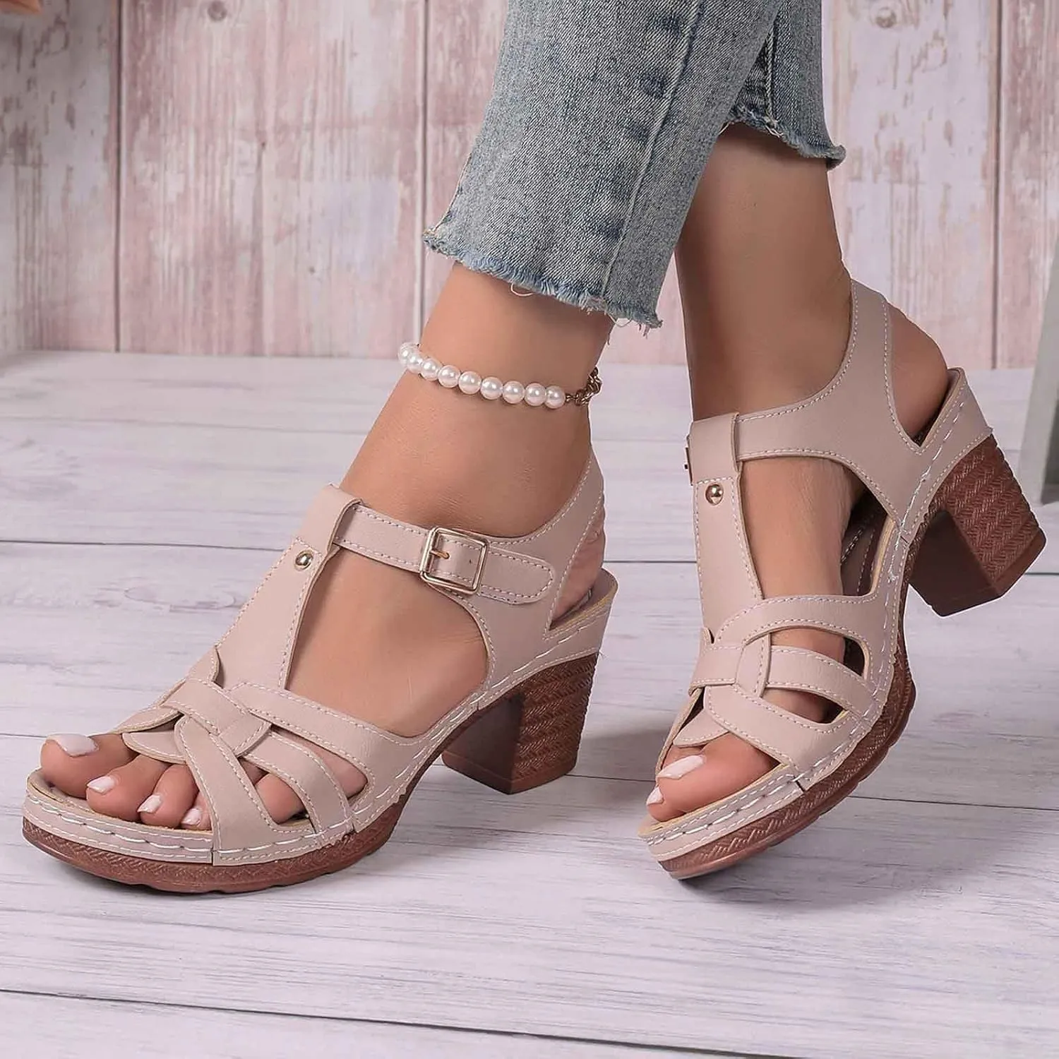 Women's Chunky Heel Sandals 2025 Trendy Open Toe Comfortable Slip On Casual Dressy Wedge Shoes for Spring Summer