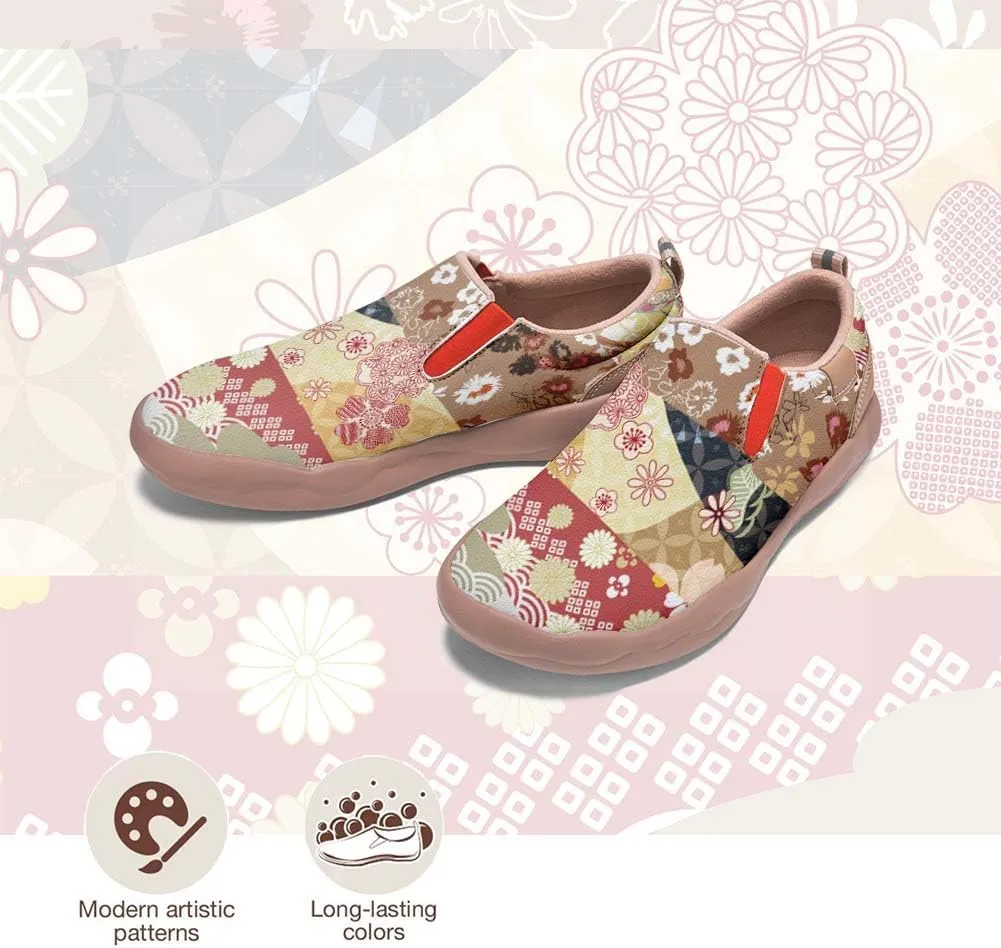Women's Comfort Travel Loafers Slip On Microfiber Nurse Shoes Cherry Blossoms Painted Sneakers