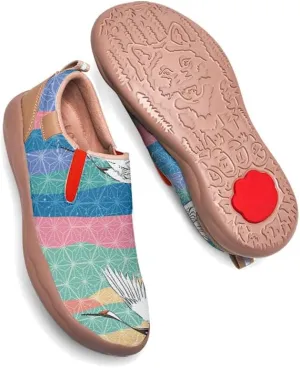 Women's Comfort Travel Loafers Slip On Microfiber Nurse Shoes Cherry Blossoms Painted Sneakers