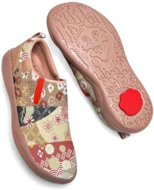 Women's Comfort Travel Loafers Slip On Microfiber Nurse Shoes Cherry Blossoms Painted Sneakers