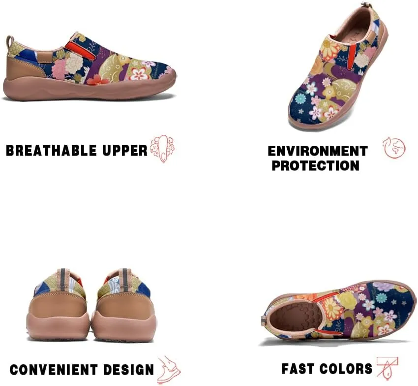 Women's Comfort Travel Loafers Slip On Microfiber Nurse Shoes Cherry Blossoms Painted Sneakers