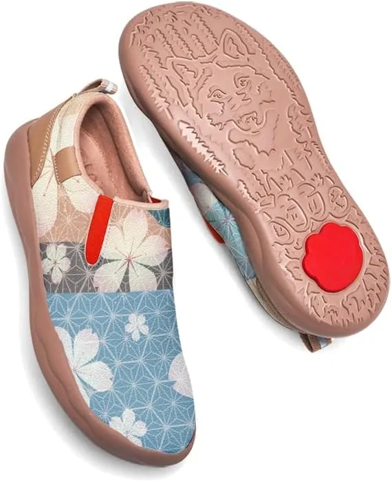 Women's Comfort Travel Loafers Slip On Microfiber Nurse Shoes Cherry Blossoms Painted Sneakers