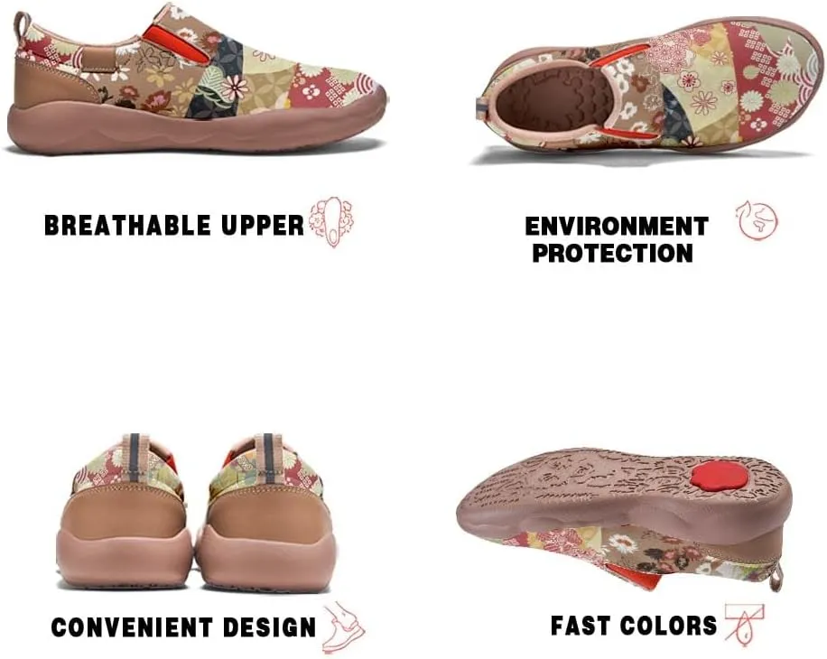 Women's Comfort Travel Loafers Slip On Microfiber Nurse Shoes Cherry Blossoms Painted Sneakers