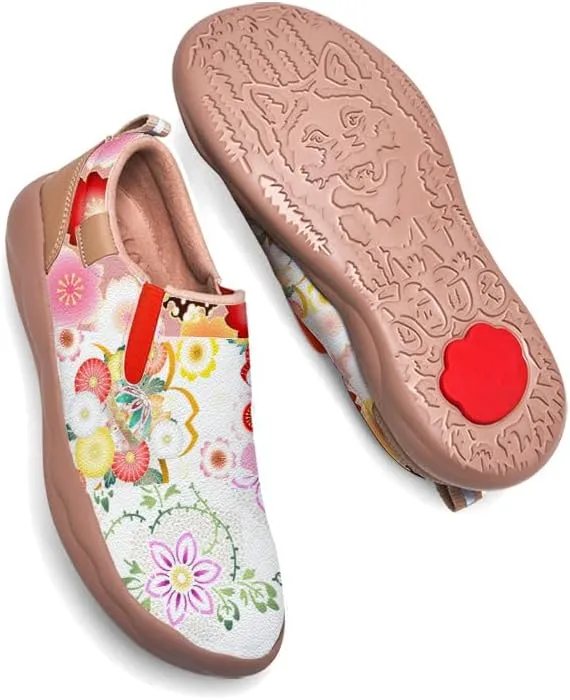 Women's Comfort Travel Loafers Slip On Microfiber Nurse Shoes Cherry Blossoms Painted Sneakers