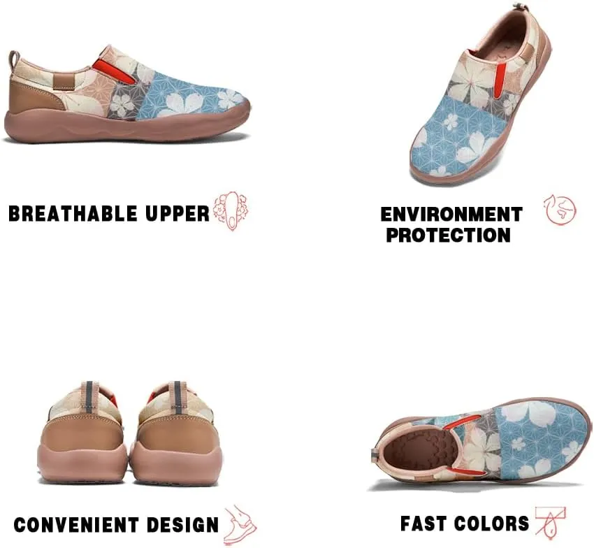 Women's Comfort Travel Loafers Slip On Microfiber Nurse Shoes Cherry Blossoms Painted Sneakers