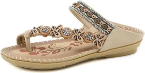 Women's Flat Sandals Comfortable Bohemian Beaded Slip On Casual Summer Beach Thong Flip Flops for Daily Wear