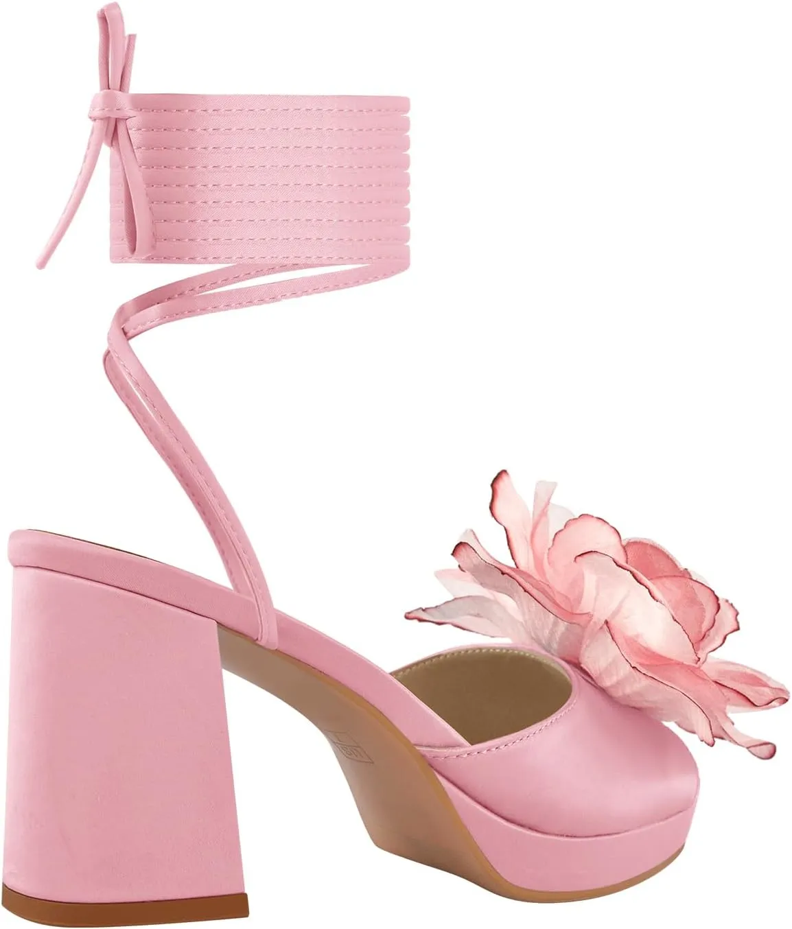 Women's Flower Block High Heels Ankle Wrap Platform Heeled Sandals