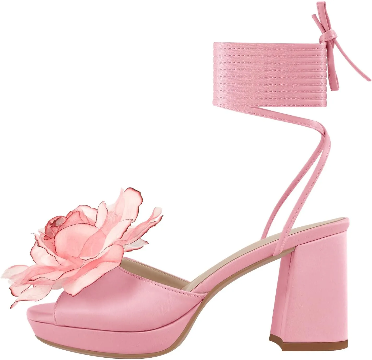 Women's Flower Block High Heels Ankle Wrap Platform Heeled Sandals