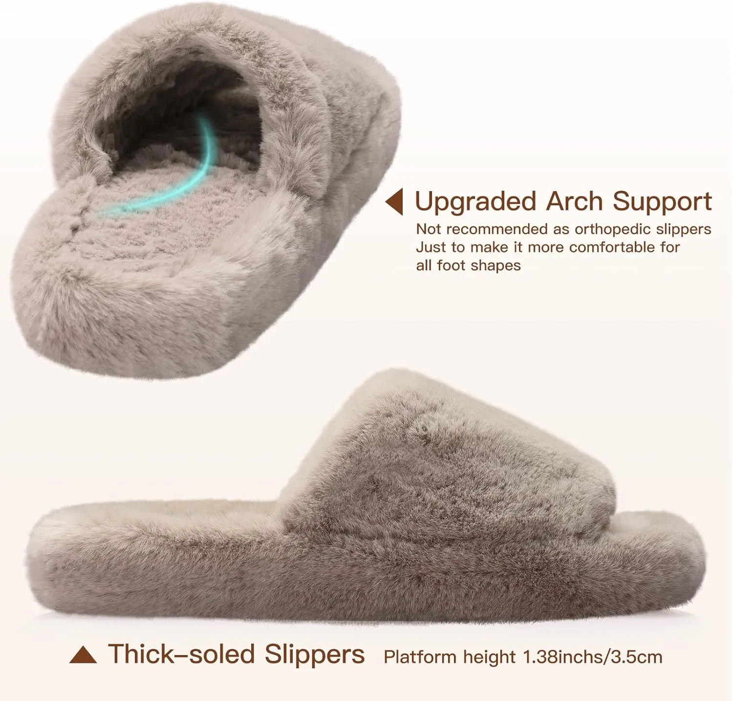 Women's Fuzzy Slippers Cross Band Memory Foam House Slippers Open Toe Plush Comfy Faux Fur Lined Slide Shoes Anti-Skid Sole