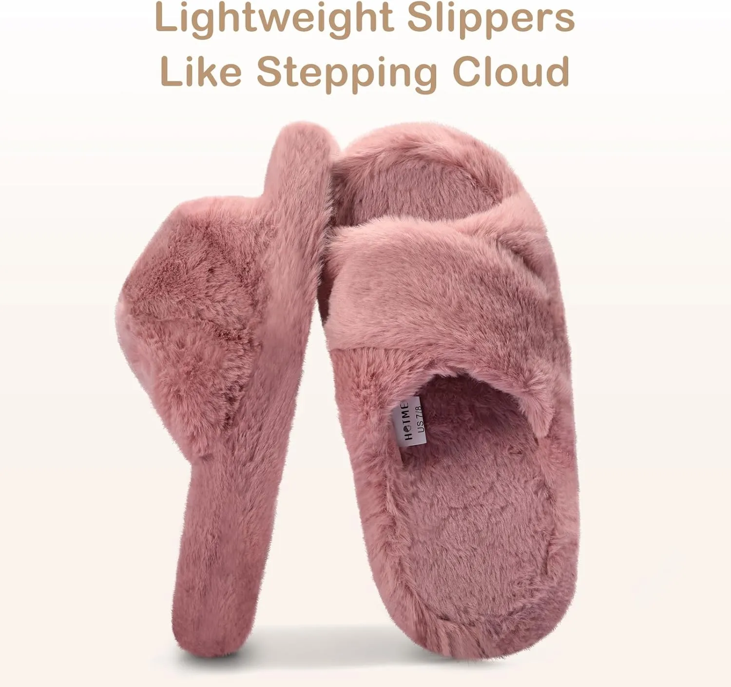 Women's Fuzzy Slippers Cross Band Memory Foam House Slippers Open Toe Plush Comfy Faux Fur Lined Slide Shoes Anti-Skid Sole