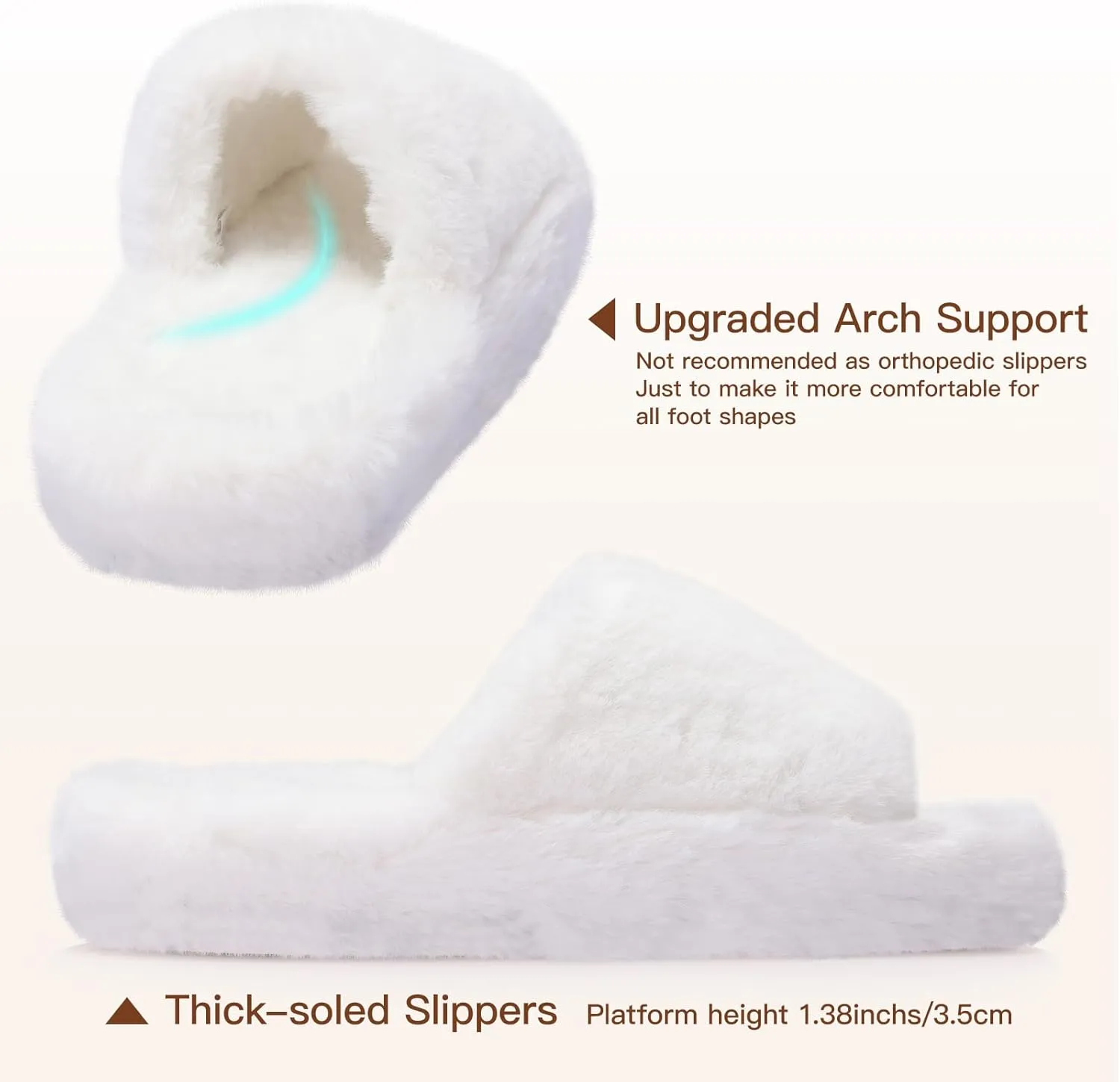 Women's Fuzzy Slippers Cross Band Memory Foam House Slippers Open Toe Plush Comfy Faux Fur Lined Slide Shoes Anti-Skid Sole
