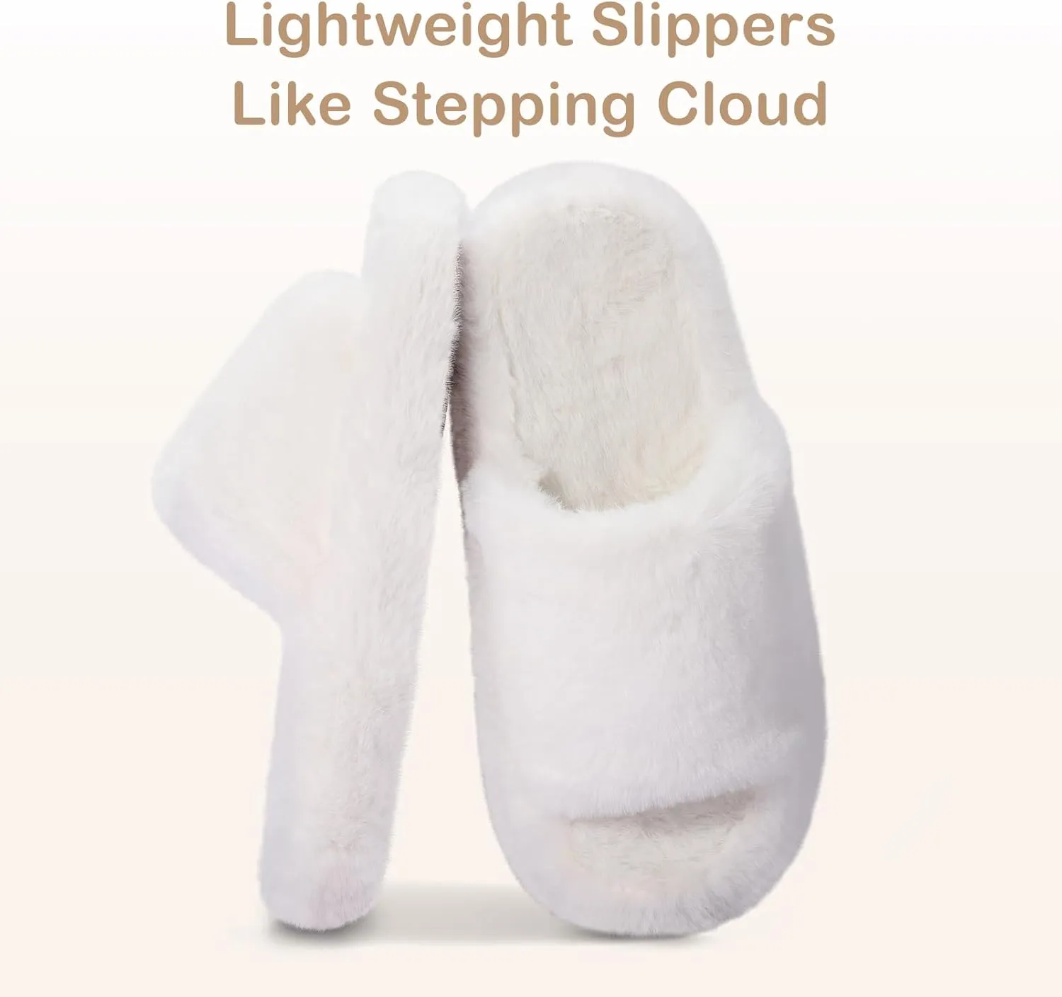 Women's Fuzzy Slippers Cross Band Memory Foam House Slippers Open Toe Plush Comfy Faux Fur Lined Slide Shoes Anti-Skid Sole