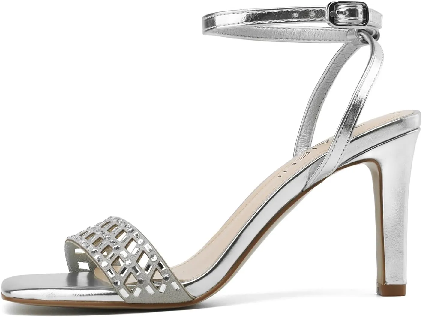 Womens Heeled Sandals Square Open Toe Ankle Strap Heels Rhinestone Strappy High Heels Sandals for Party Wedding Sandals