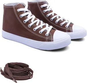 Women's High-Top Canvas Sneakers  Classic Lace-Up Casual Shoes with Extra Shoelaces  Comfortable, Stylish, and Durable