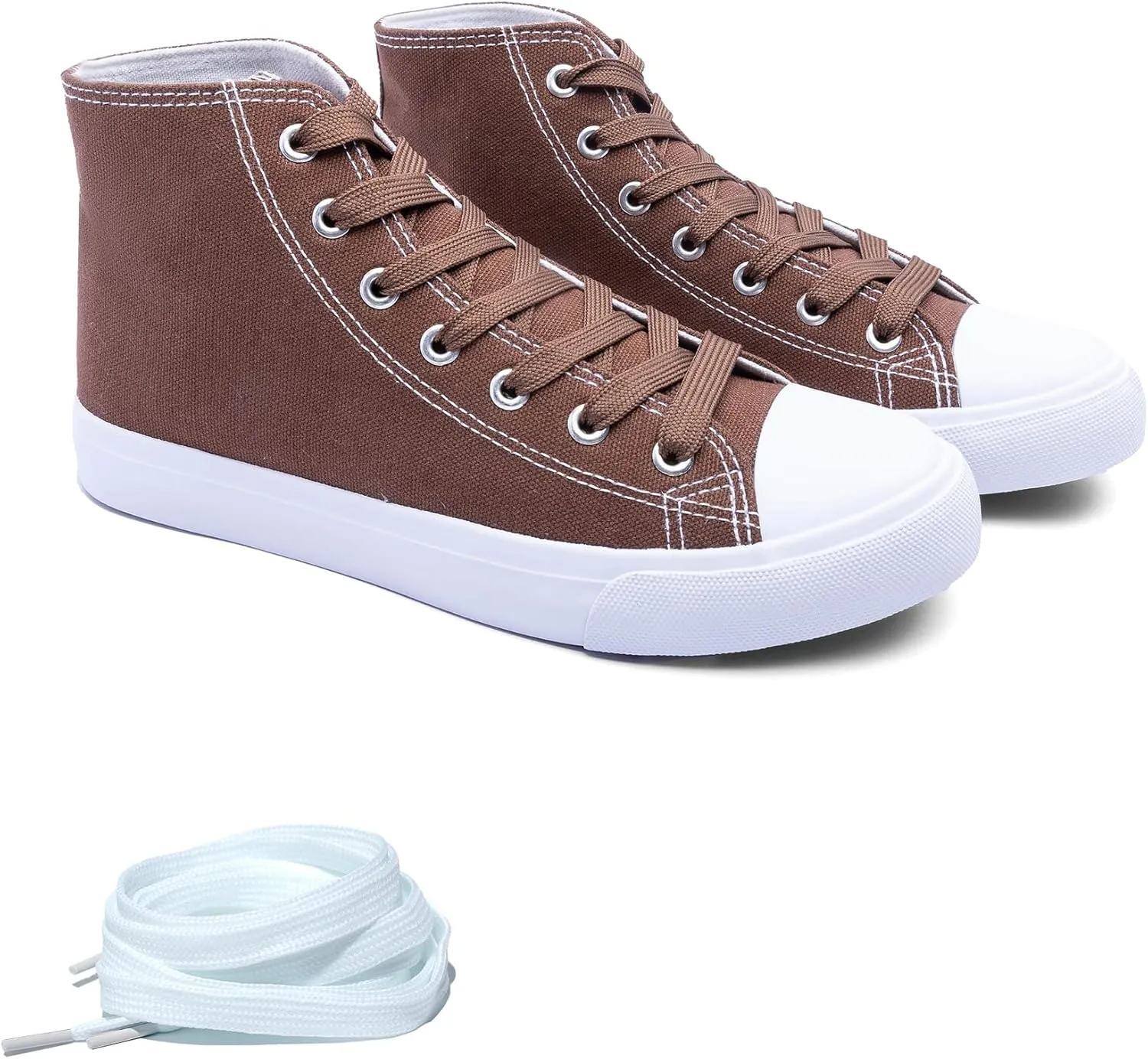 Women's High-Top Canvas Sneakers  Classic Lace-Up Casual Shoes with Extra Shoelaces  Comfortable, Stylish, and Durable