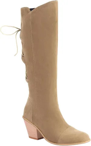 Women's Knee-High Boots Chunky Block Heel Pointed Toe Lace up Back Slouch Riding Boots Fall Weather Winter Boots