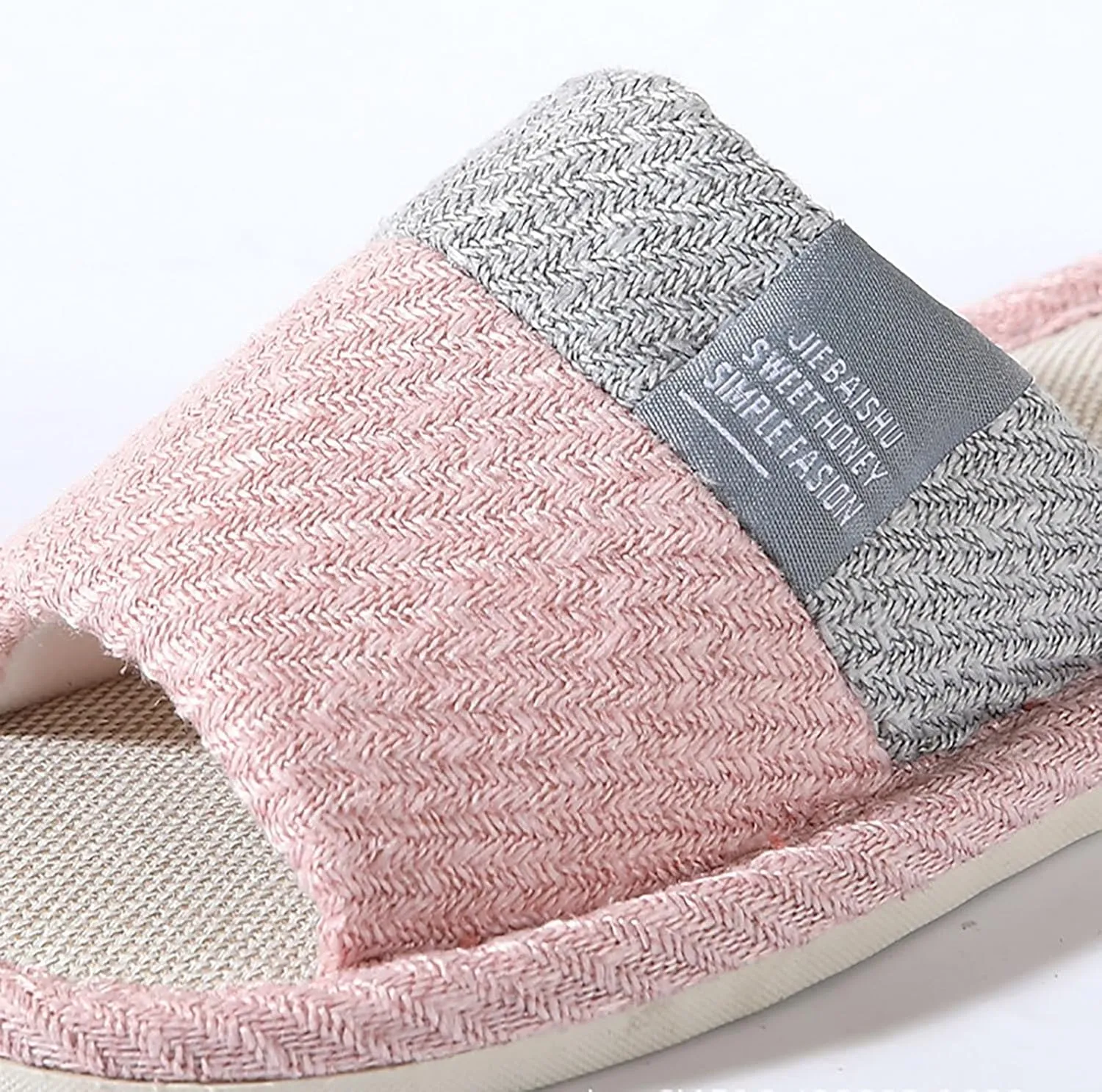 Women's Linen Slippers Breathable Open Toe Slippers Casual Our Seasons Wooden Slides for Women Adjustable