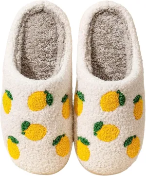 Women's Men's Cute Retro House Slippers Memory Foam Plush Fuzzy Indoor Shoes
