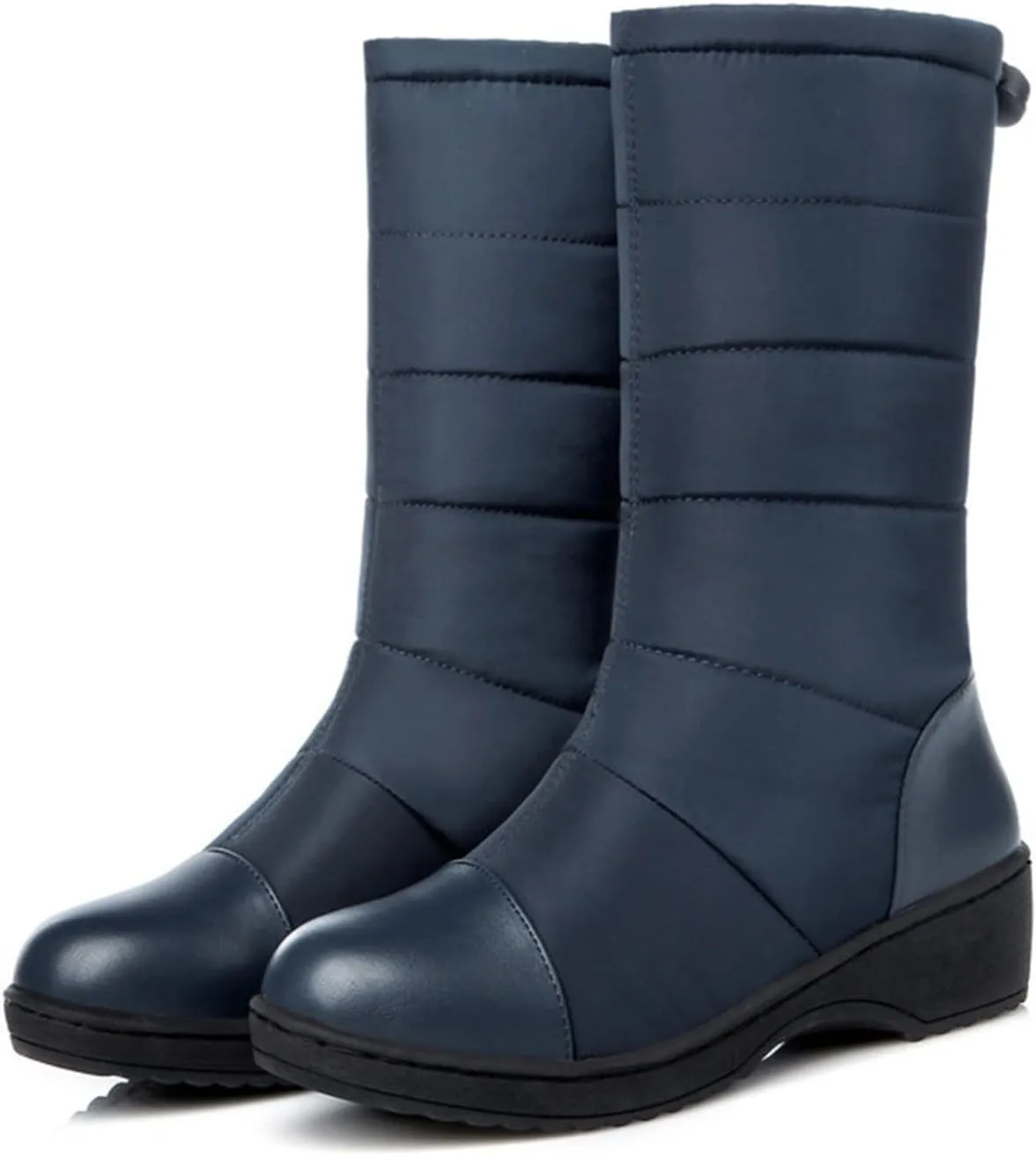 Women's Mid Calf Boots Fleece Lined Warm Snow Boots Solid Insulated Snow Boots Outdoor Leather Winter Boots