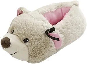 Women's Plush Boot Slippers Cute Bear Full Covered Slippers Winter Warm Womens Open Toe Adjustable