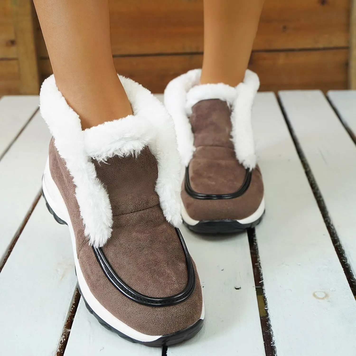 Women's Plush Insulated Snow Boots Thick Bottom Ankle Boots Comfort Walking Boots Suede Winter Boots Fuzzy Boots