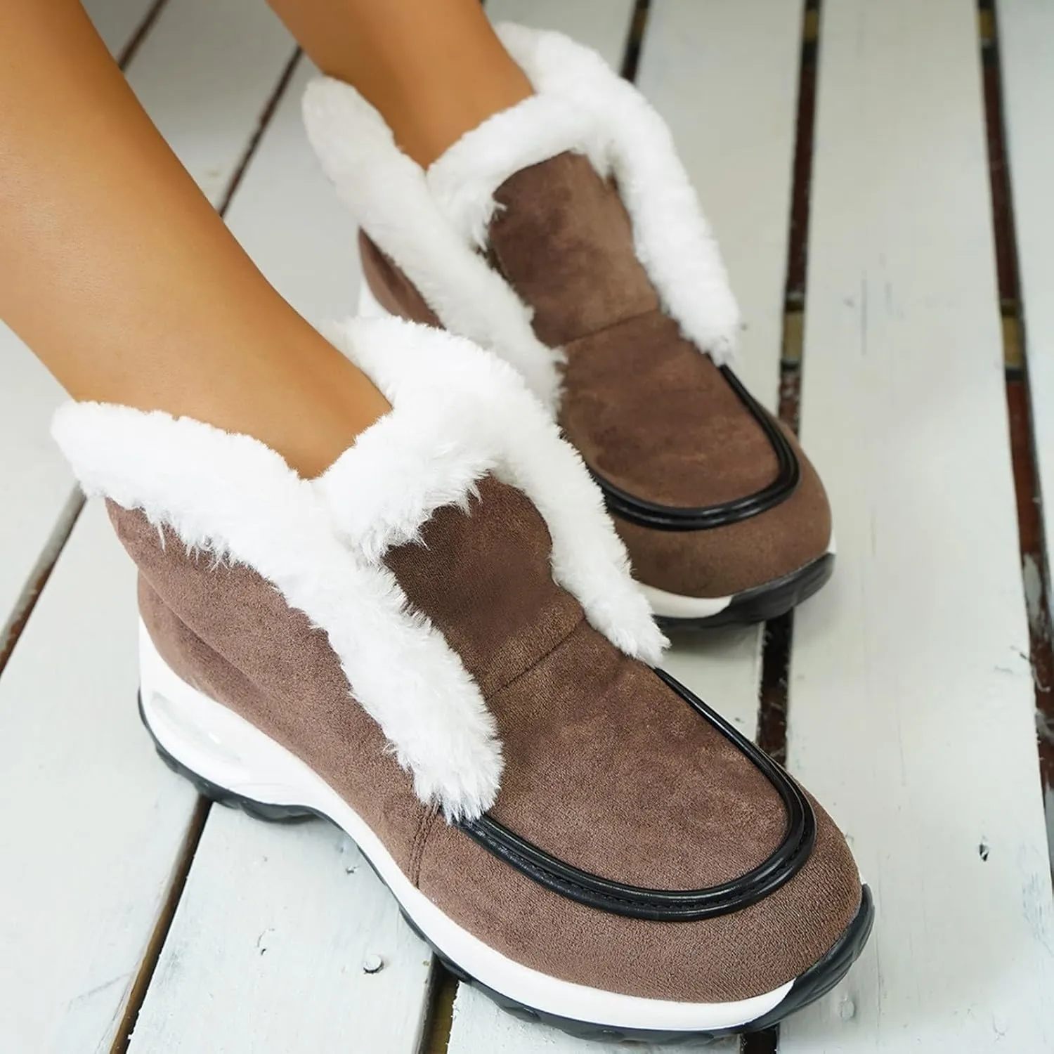 Women's Plush Insulated Snow Boots Thick Bottom Ankle Boots Comfort Walking Boots Suede Winter Boots Fuzzy Boots
