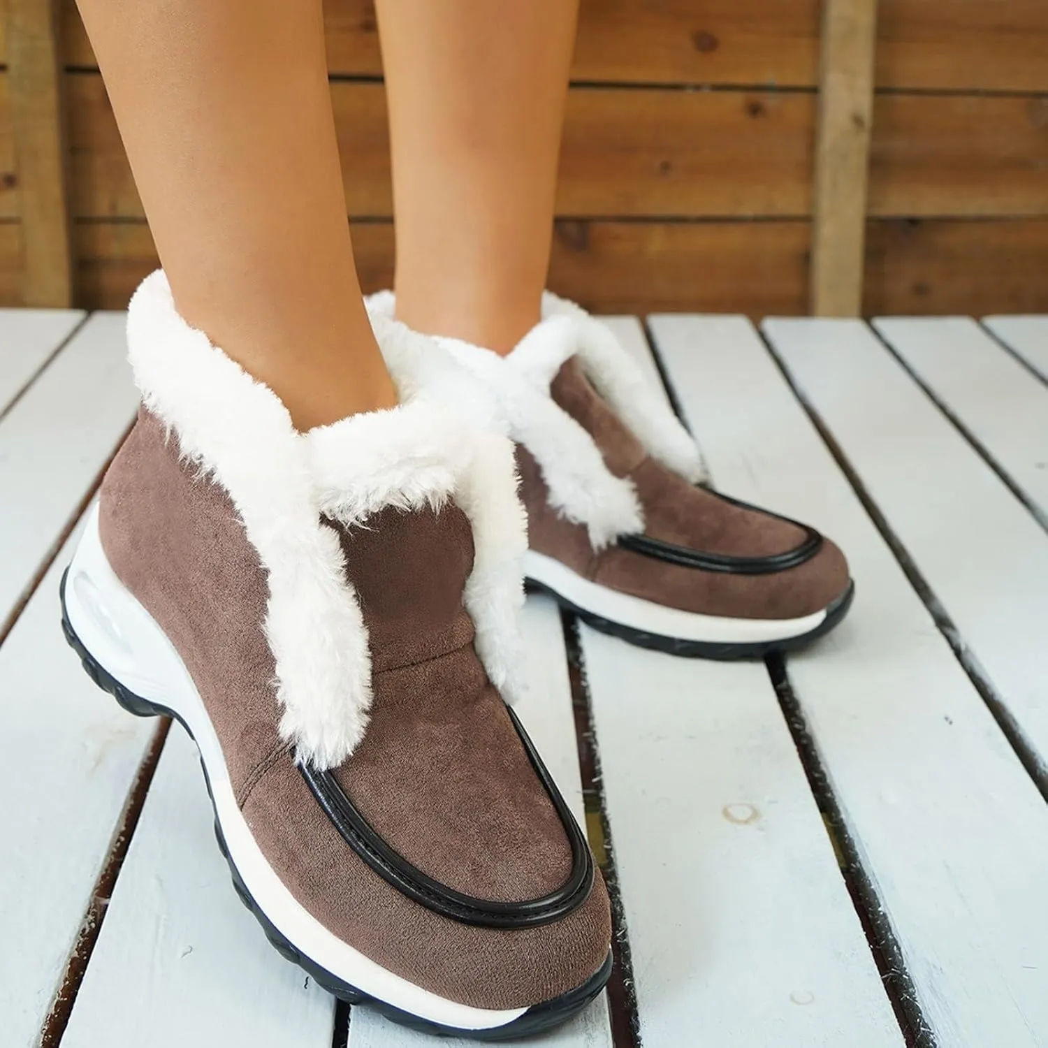 Women's Plush Insulated Snow Boots Thick Bottom Ankle Boots Comfort Walking Boots Suede Winter Boots Fuzzy Boots