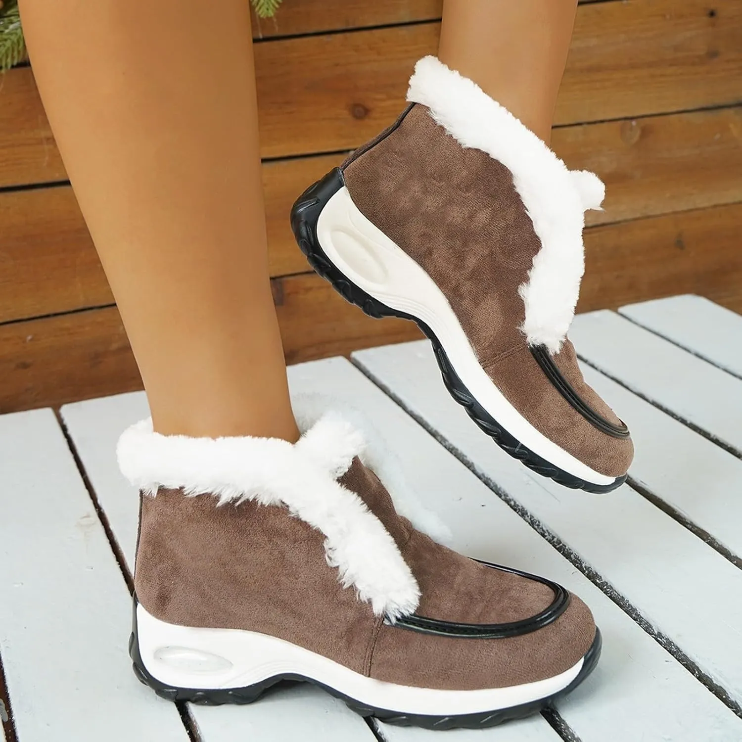 Women's Plush Insulated Snow Boots Thick Bottom Ankle Boots Comfort Walking Boots Suede Winter Boots Fuzzy Boots