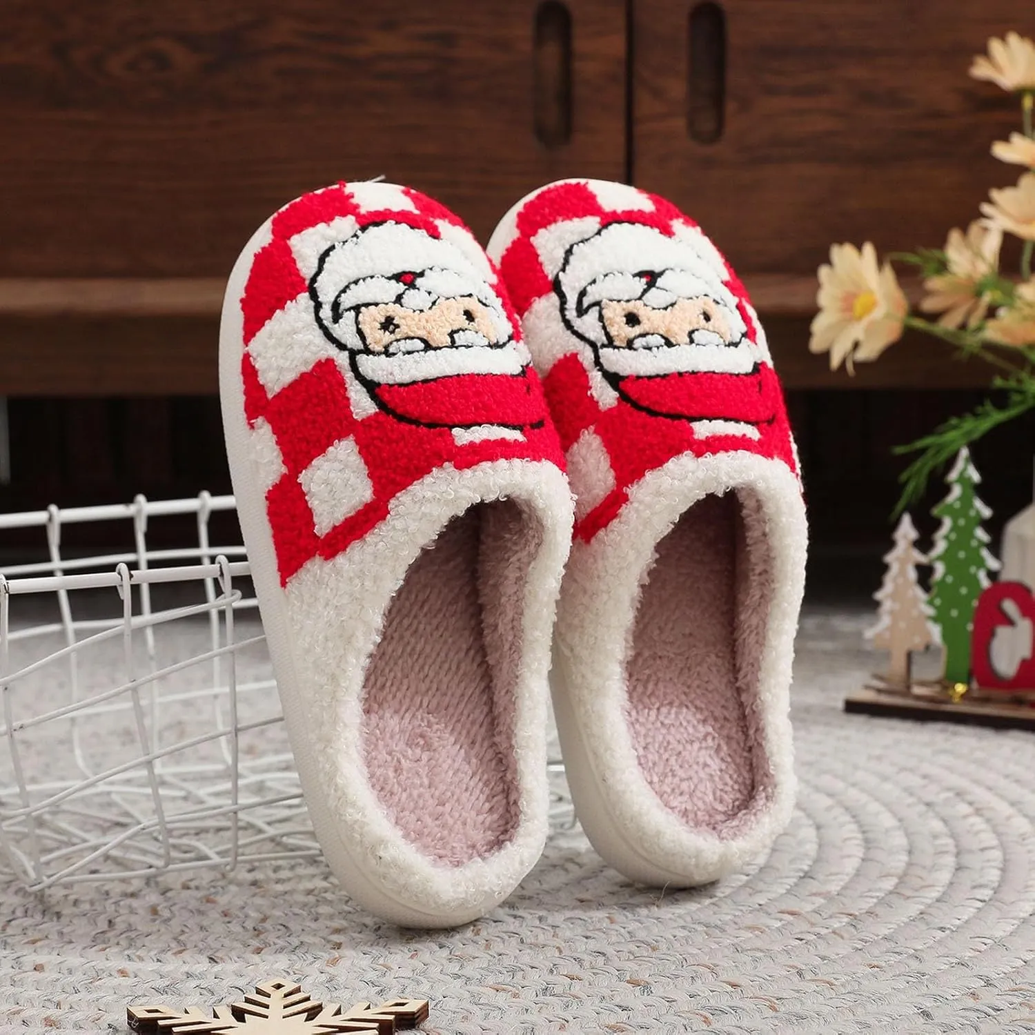 Women's Plush Slippers Christmas Cotton Slippers Household Indoor Fleece Lined Comfortable Warm Women