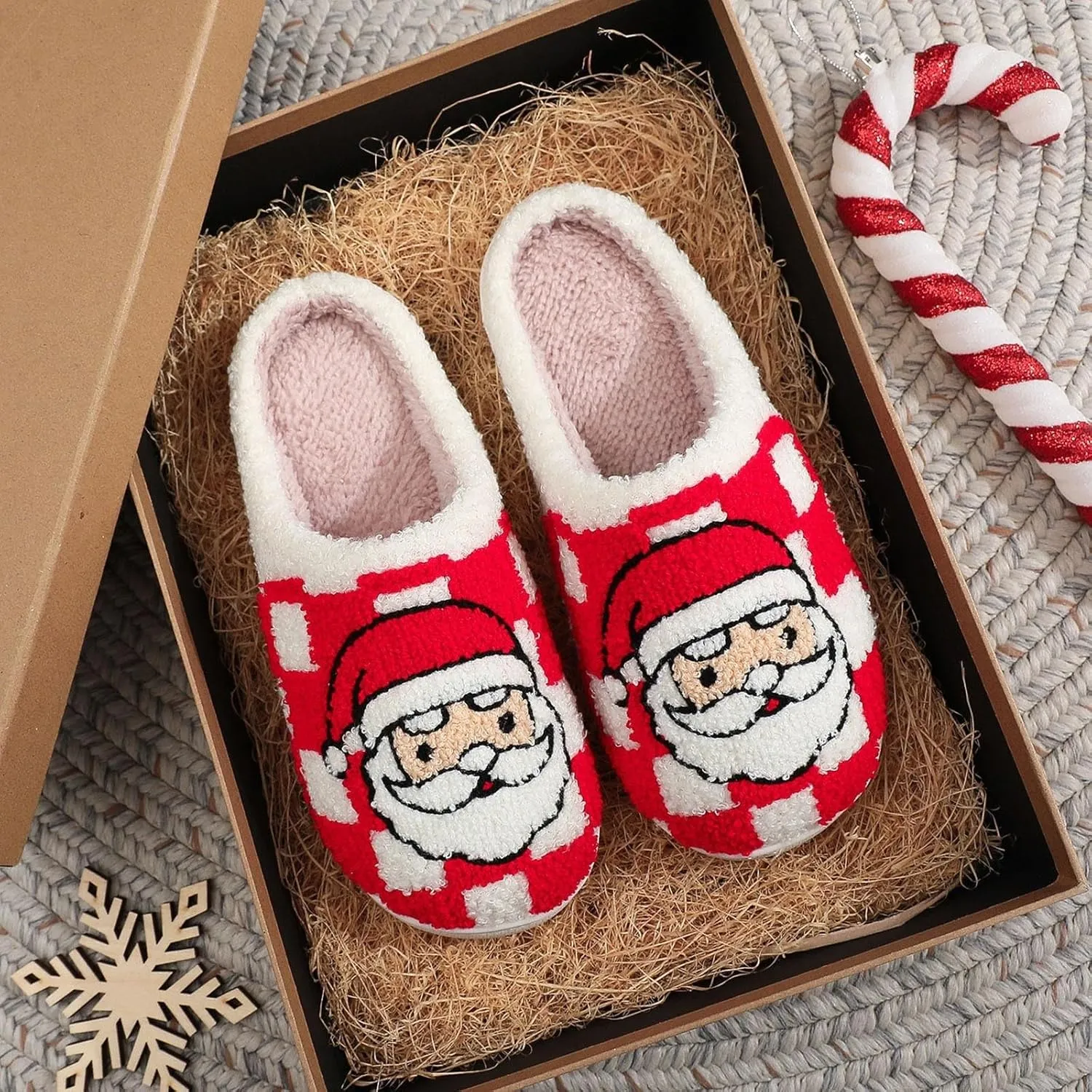 Women's Plush Slippers Christmas Cotton Slippers Household Indoor Fleece Lined Comfortable Warm Women