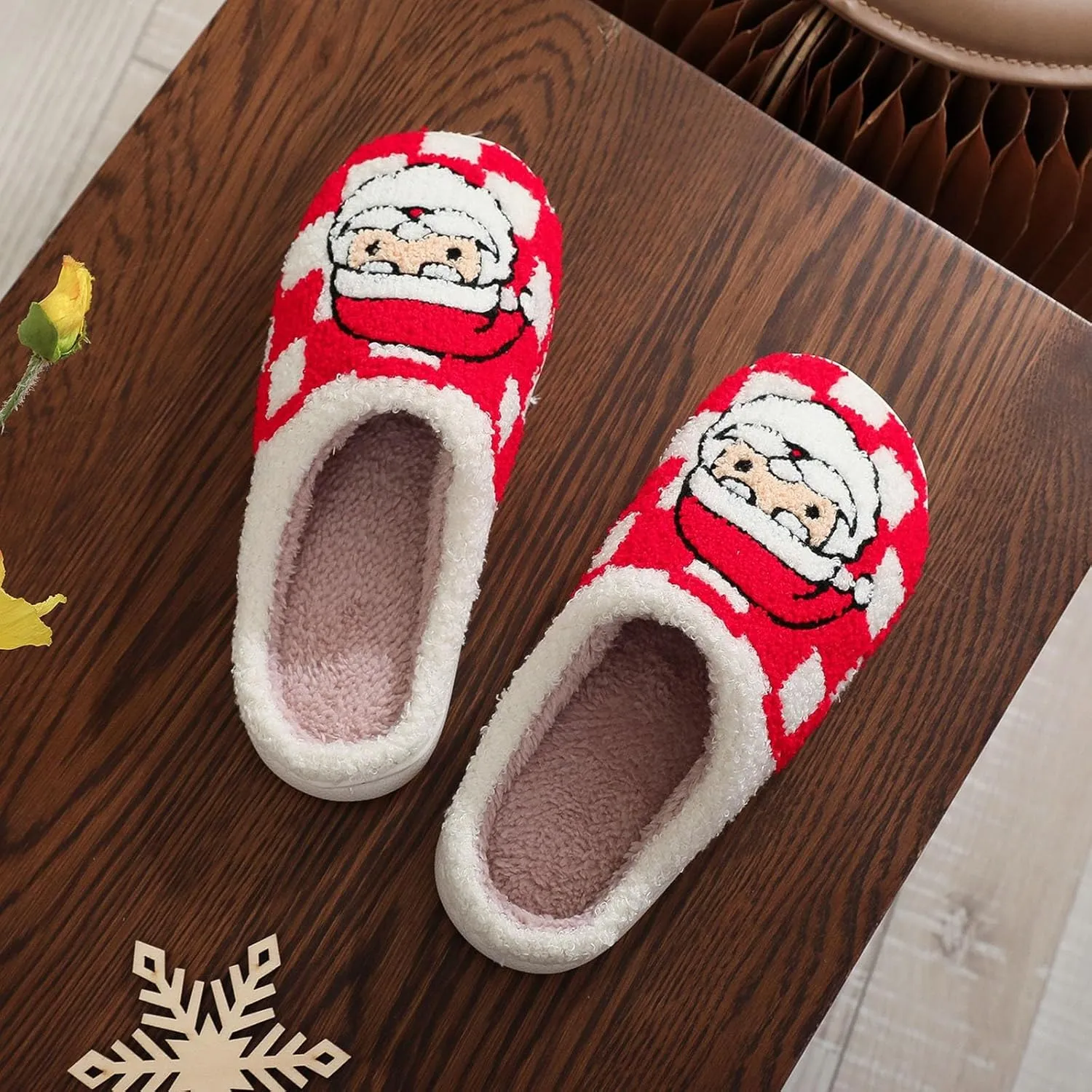Women's Plush Slippers Christmas Cotton Slippers Household Indoor Fleece Lined Comfortable Warm Women