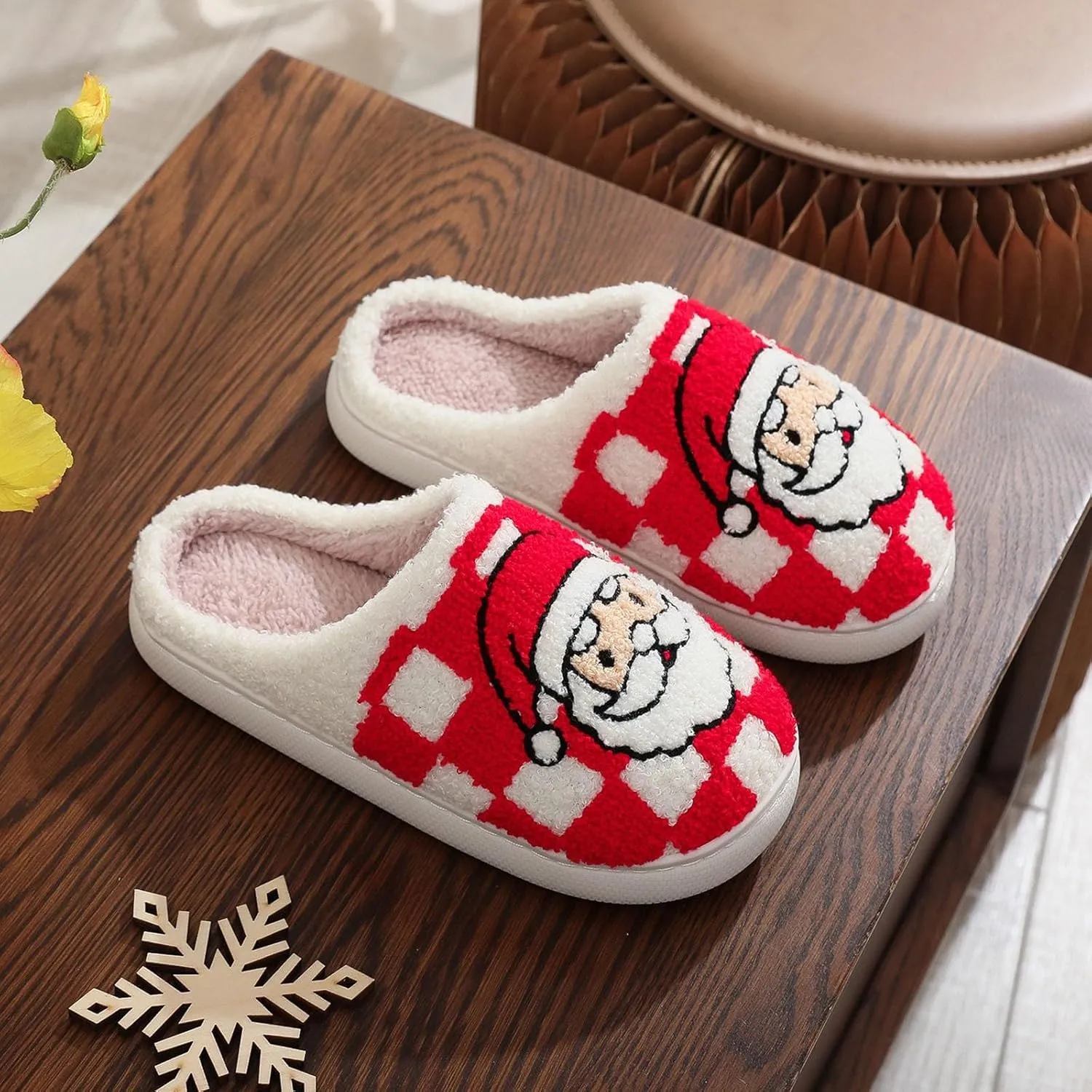 Women's Plush Slippers Christmas Cotton Slippers Household Indoor Fleece Lined Comfortable Warm Women