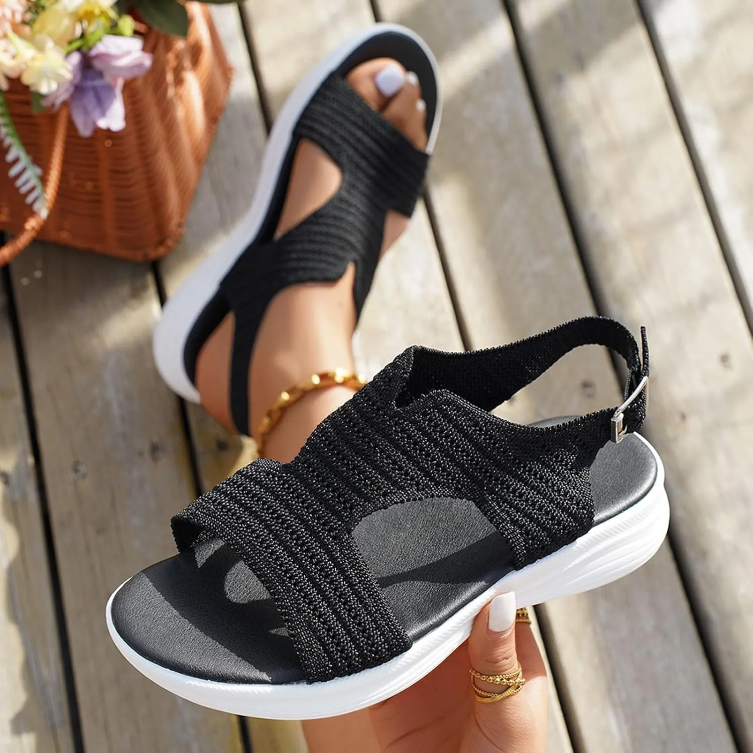 Women's Sandals Open Toe Design Thick Sole Pure Mesh Construction Summer Stylish Footwear Lace up Sandals for Women