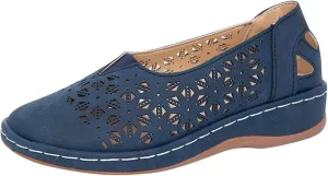 Womens Sandals Slip-on Platform Wedge for Women Slides Shoes Hollow Out Wide Toe Low Heels Flat Loafers Comfort Beach Boho Walking Round-Headed Loafer Vintage Non-Slip Sandals