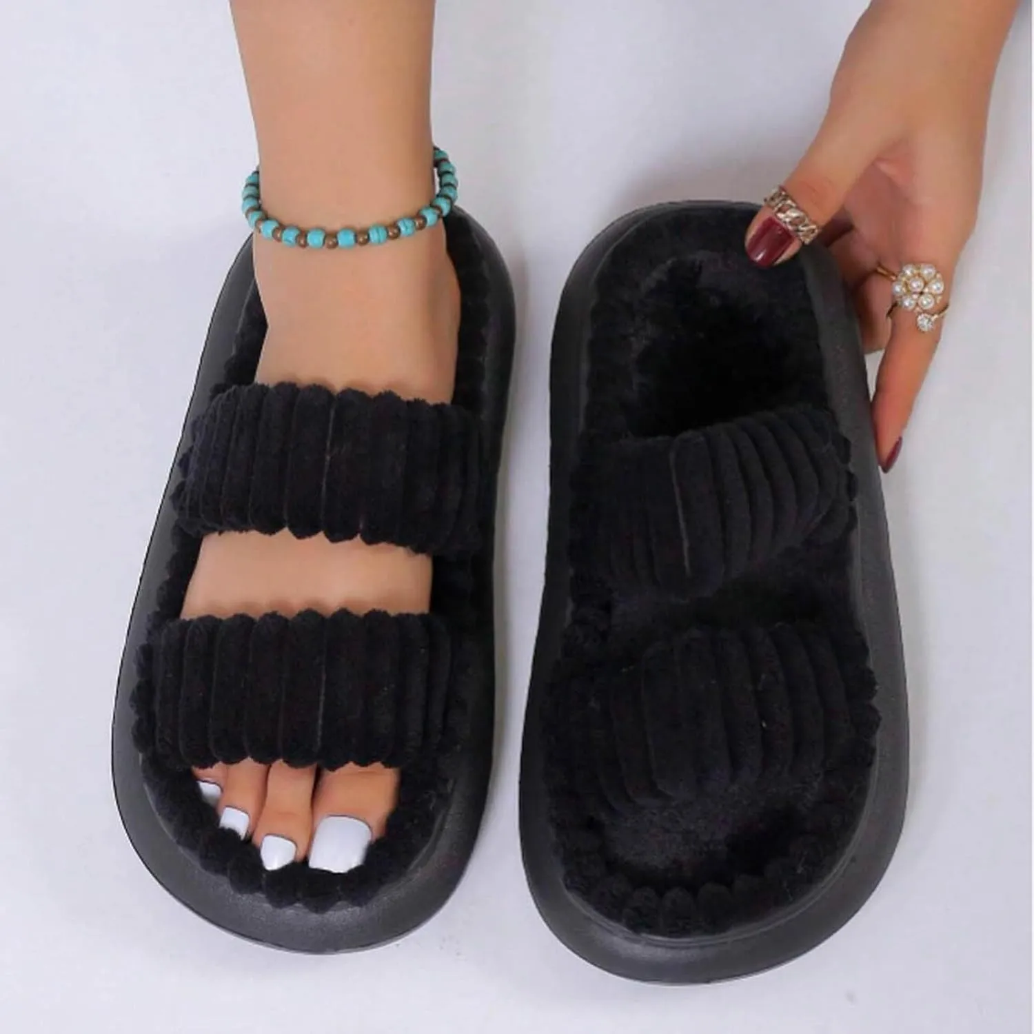 Women's Slippers Memory Foam Breathable Slippers Open Toe Winter Soft Indoor and Women J Slides