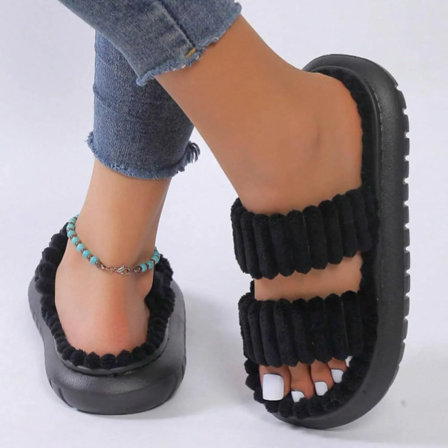 Women's Slippers Memory Foam Breathable Slippers Open Toe Winter Soft Indoor and Women J Slides
